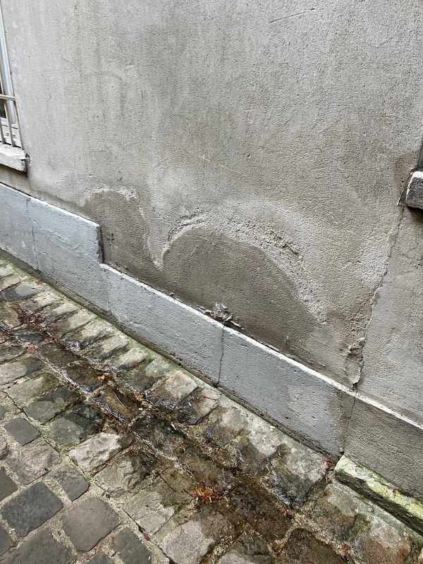 Traitement contre le salpêtre sur mur extérieur en pierre à Montpellier dans l'Hérault